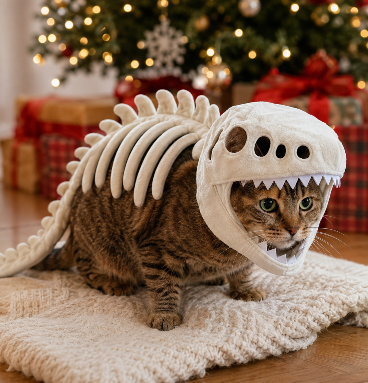 Dino Skeleton Hood pet costume with skeleton spine